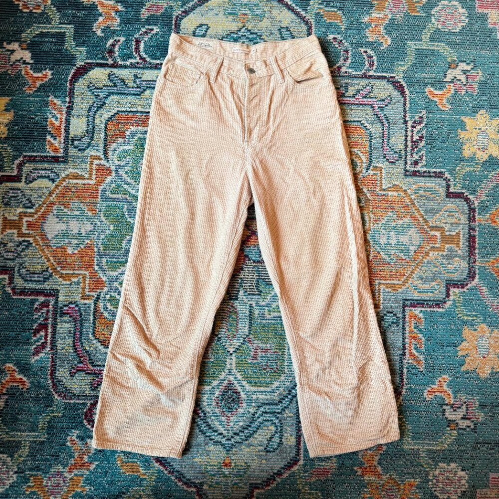 Levi's Ribcage Straight Ankle Cream Beige Corduroy Jeans Pants Size 28